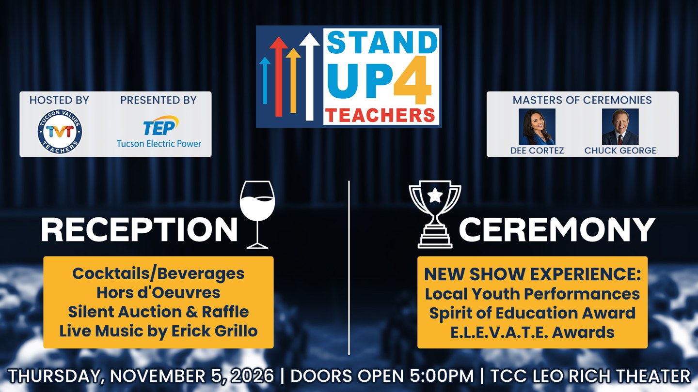 Stand Up 4 Teachers event promotion: November 5, 2026 at the TCC Leo Rich Theater